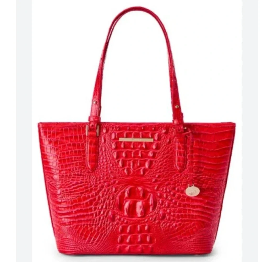 Brahmin Vintage Medium Asher Red Croc Embossed Leather Handbag Tote $325